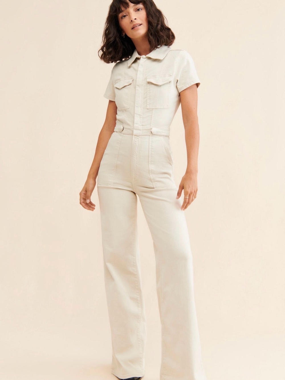 🌟 Good American Fit For Success Wide Leg Coveralls Cream Size Large